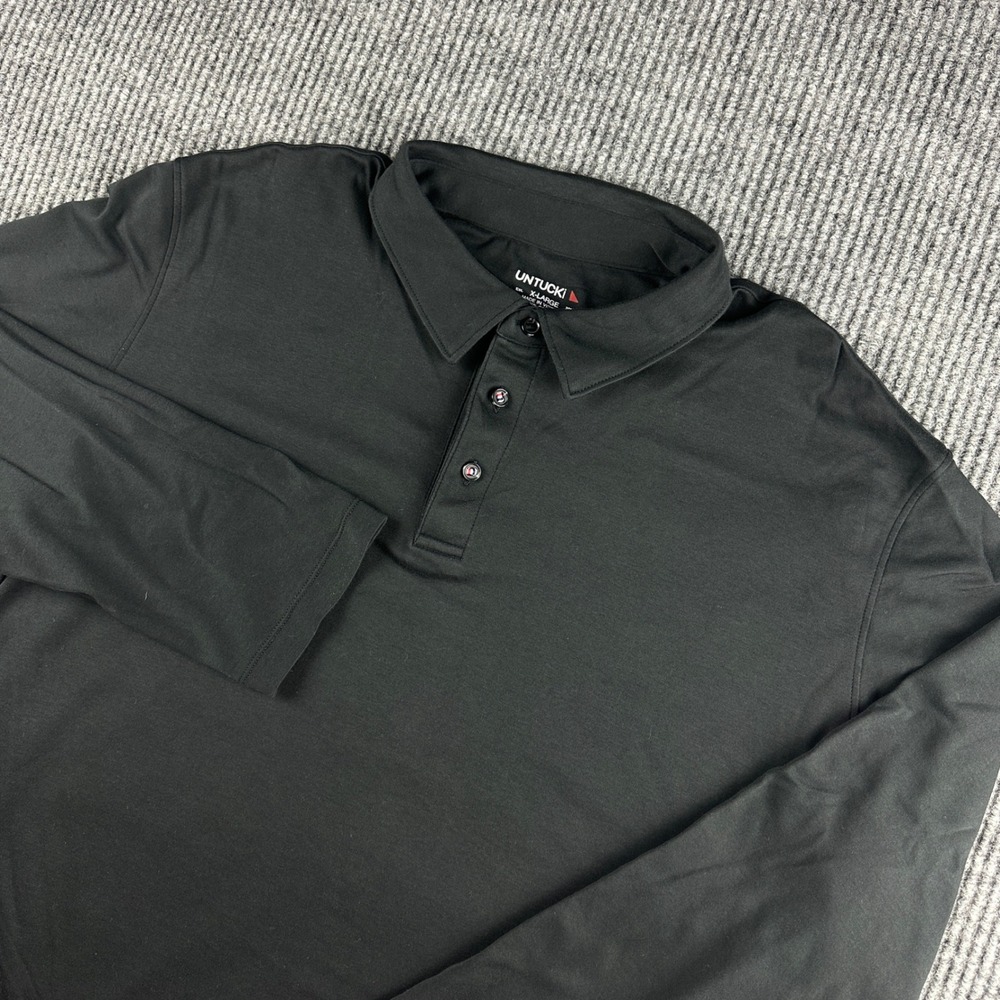 UNTUCKit Damaschino LS Black Long Sleeve Polo Shirt 40251 Mens XL Regular Fit